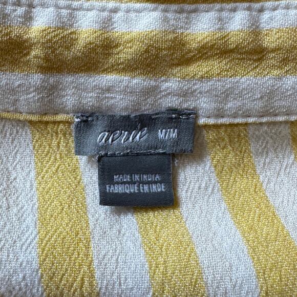 Aerie Yellow White Stripe Button Up Shirt Blouse Resort Relaxed Coastal Vacation - Picture 2 of 7